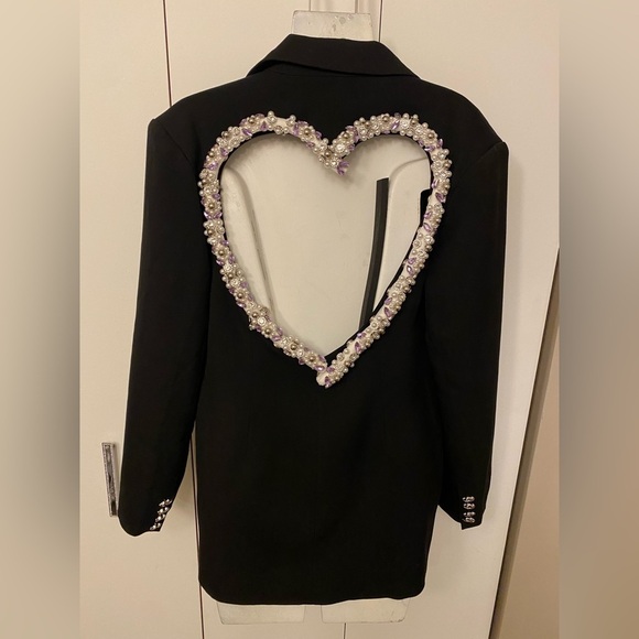 Black open back embellished heart oversized blazer size S/M - Picture 6 of 10